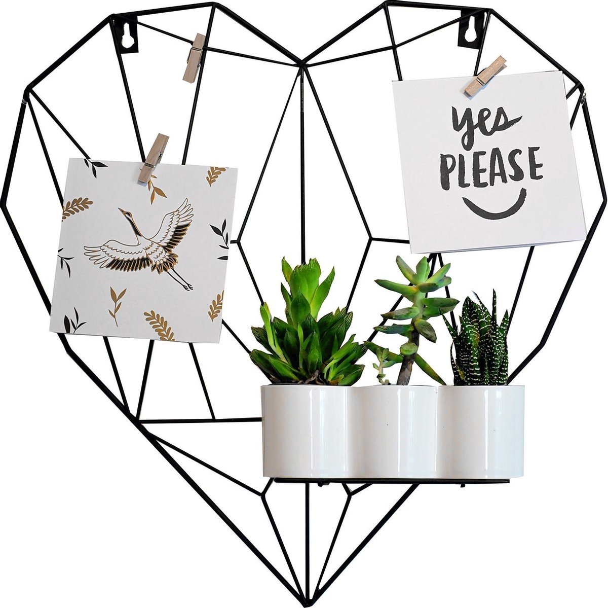 Gadgy Wandregal Industrial Heart - Wandregale - Wanddekoration Industrial - Wanddekoration Metall - Geschenk zum Muttertag - Mit separatem Regal und Wäscheklammern - 42x43cm