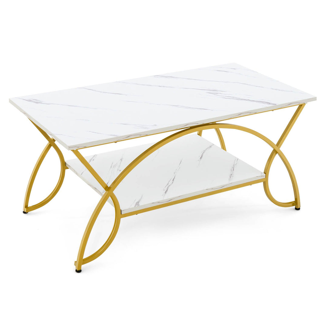 Cosat 2-stöckiger Couchtisch - Marmorimitation - Metall - Gold/Weiß - Max.50 Kg - 100x50x45cm