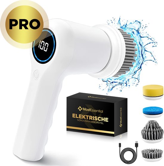 MostEssential Elektrische Reinigungsbürste PRO Edition - Elektrischer Schrubber - Schrubbbürste - Polierer - Für Bad oder Küche - IPX7 Wasserdicht