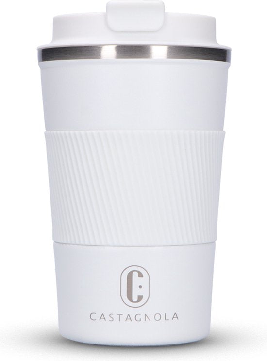 Castagnola Thermos Cup - Kaffeebecher To Go - Reisebecher für Kaffee und Tee - Teebecher - 380 ML - Edelstahl - Weiß