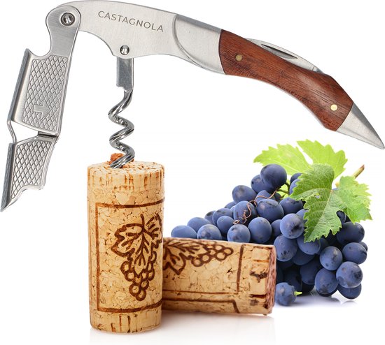 Castagnola Korkenzieher - Kelner Messer - Weinöffner - Flaschenöffner - Hebel - Deluxe - Palisanderholz Santos Holz und Edelstahl