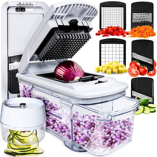 Stosh Mandoline - Gemüseschneider - Zwiebelschneider - Spiralschneider - Chipsschneider - Reibe - 6-teilig - BPA frei