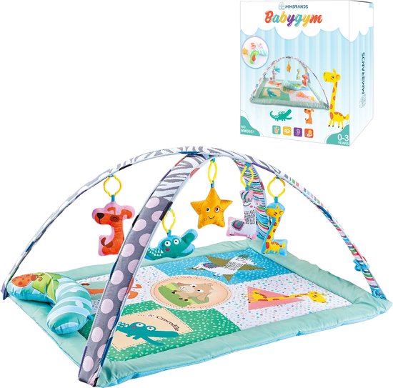 MM Brands Babygym - Playgym - Baby Spielmatte - Spielmatte für Babys und Kleinkinder - inklusive Bauchkissen - ab 0 Monaten - 90 x 70 x 50 cm