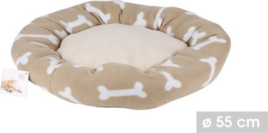 Dogi - Hundekissen mit Knochendesign - Weiches Fleece-Hundebett - 55x50x11cm - Hundekorb Beige / Braun