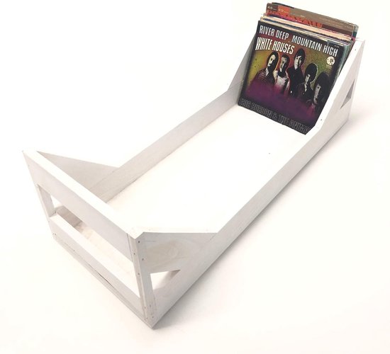 Lagerung LP Vinyl-Schallplatten hölzerne Lagerung Kiste 7-Zoll-Singles - 75 bis 100 Stück - weiß