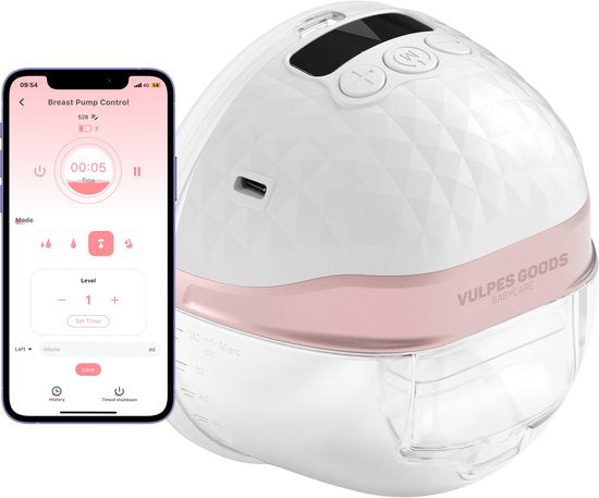 Vulpes Goods® BabyCare - Elektrische kabellose Milchpumpe - Freihändig & tragbar - mit APP-Steuerung - BPA-frei - inkl. Brustpellet-Scaler
