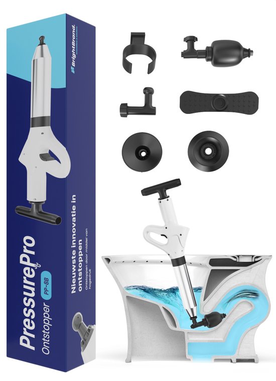 Brightbrand PressurePro Abflussentstopfer - Toilettenentstopfer - Hochdruckentstopfer - Spülbeckenentstopfer - mit Aufsätzen für verschiedene Spülbecken - Abflussfeder - Plopper - Abfluss