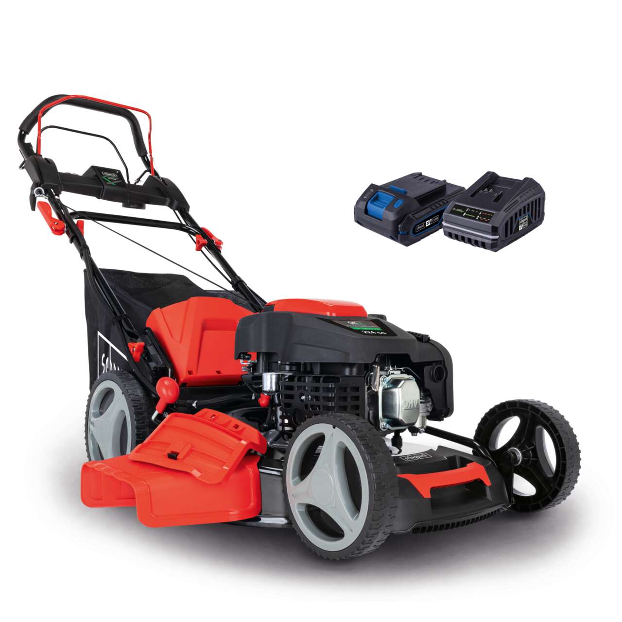 Rasenmäher MS225-53E Scheppach - E-Start | Radantrieb | 6PS | 53cm Schnittbreite | 65 Liter Fangkorb