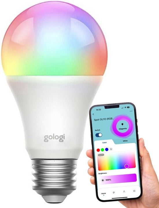 Gologi Smart e27 Glühbirne Lampe - Intelligente led Beleuchtung - Dimmbar - Wifi - 16M Farben - RGB