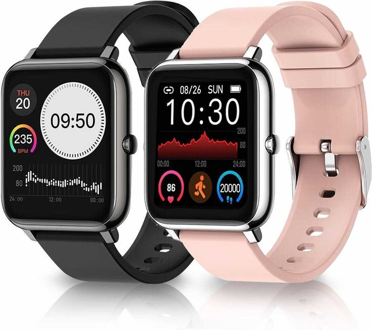 MM Brands Smartwatch Damen und Herren - wasserdicht - schwarz und rosa Band