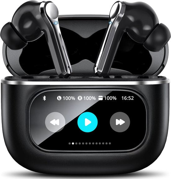 Soundtrex Display Wireless Earphones - Bluetooth-Ohrhörer - Ohrhörer kabellos - aktive Geräuschunterdrückung - LED-Anzeige - Bluetooth 5.3 - Schwarz