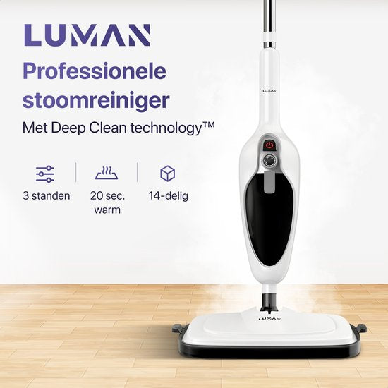 LUMAN - 12 in 1 Dampfreiniger - Teppich-/ Fleckenreiniger - 10 Aufsätze & 3 Mikrofasertücher - Reinigt Boden/Sofa
