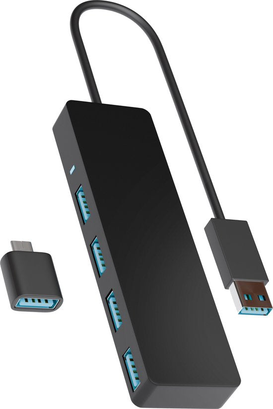 Nuvance - USB-3.0-Hub - 4 Anschlüsse - einschließlich USB-C-Konverter - USB-Splitter - Schwarz