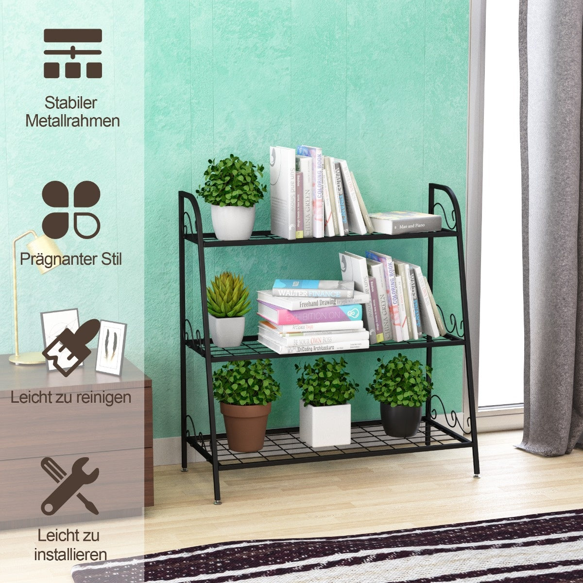 Coast Plant Shelf 3-stöckiger Metall-Pflanzenständer 81 x 35 x 82 cm schwarz