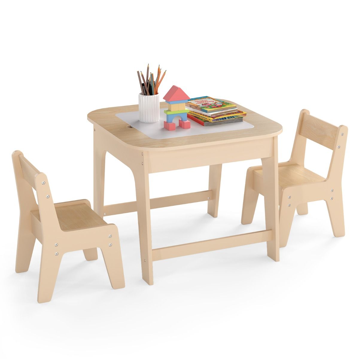 Coast 3-teilige Kindersitzgruppe aus Holz - 60x60x49 cm - Natur - Kindertisch mit 2 Stühlen und doppelseitiger Tischplatte – Bild 2