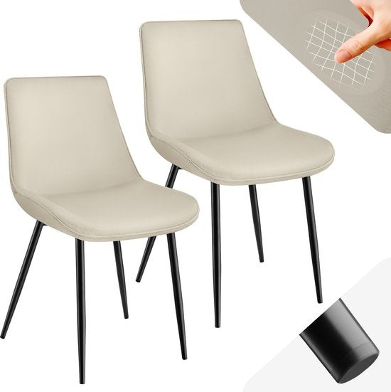 tectakeÂ® Esszimmerstühle 2er Set - Samtgepolsterte Stühle mit Rückenlehne - Ergonomischer Wohnzimmersessel mit gepolstertem Samtsitz - Bequemer Küchenstuhl - Schwarze Metallbeine - Creme