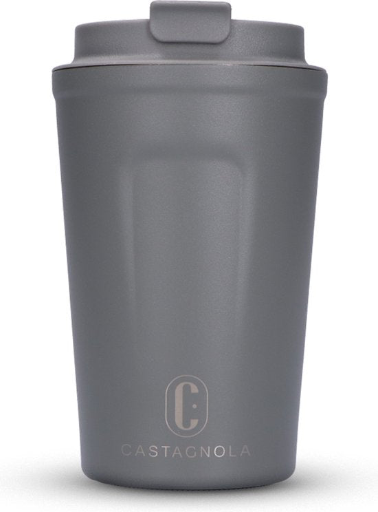 Castagnola Thermos Cup - Kaffeebecher To Go - Reisebecher für Kaffee und Tee - Teebecher - 380 ML - Edelstahl - Grau