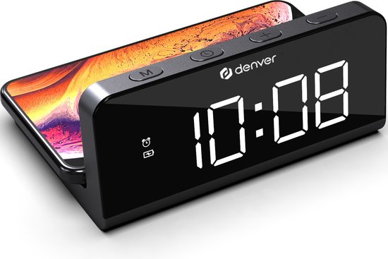 Denver Digitaler Wecker mit kabellosem Ladegerät - Alarm - Dimmer - ECQ103 - Schwarz