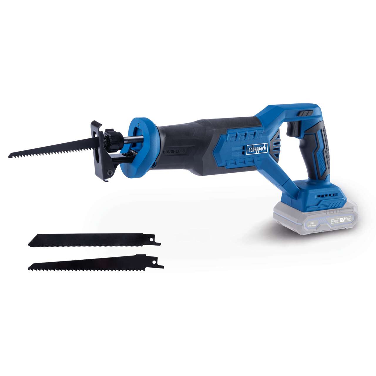 Akku-Säbelsäge BC-RS250-X Scheppach | Brushless | Hublänge 28mm | Hubzahl 0-3000min-1 | LED-Leute | inkl. 2Ah Akku + 2