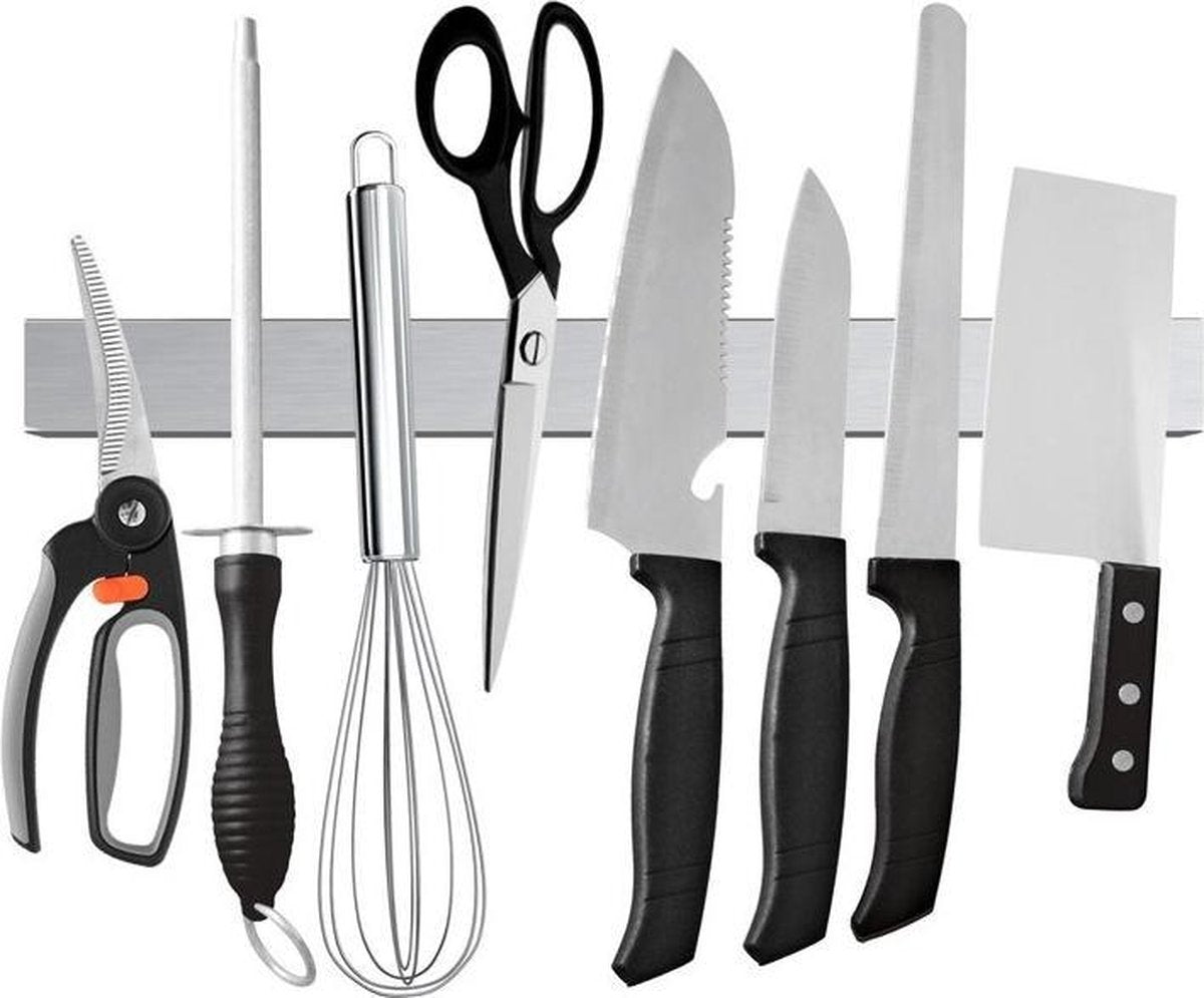 KitchenMonster Messer Magnet Messerblock 40 cm - Inkl. Klebeband (3M) und Schraubbefestigung - Edelstahl - Silber