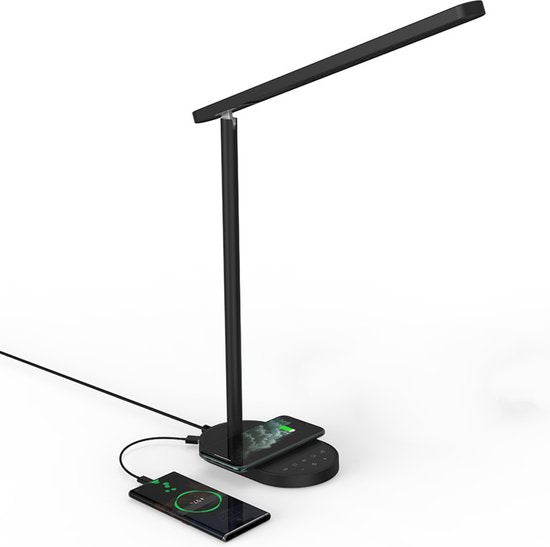 TIKKENS Schreibtischlampe LED dimmbar - Kabelloses Ladegerät & USB-Laden - Kabelloses Ladegerät - Schwarz