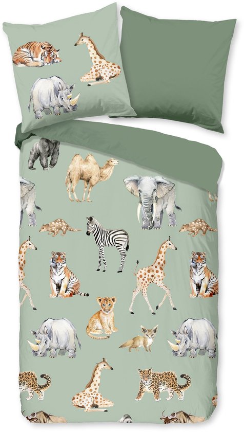 Bettbezug für Kinder - 135x200 cm - Safari Animals Print - Grün - 1 Person - Mikrofaser