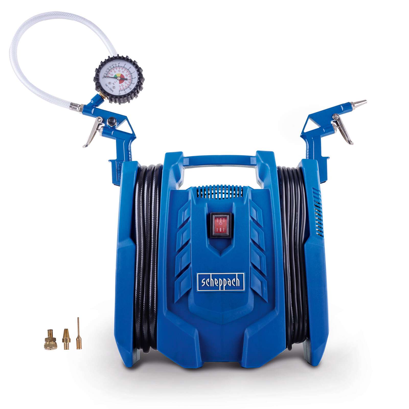 Kompressor Airforce 7 Scheppach - 230V | 8 bar Arbeitsdruck | 180 L/min | ölfrei & mobil 8m Arbeitsradius | inkl. Reifenfüller