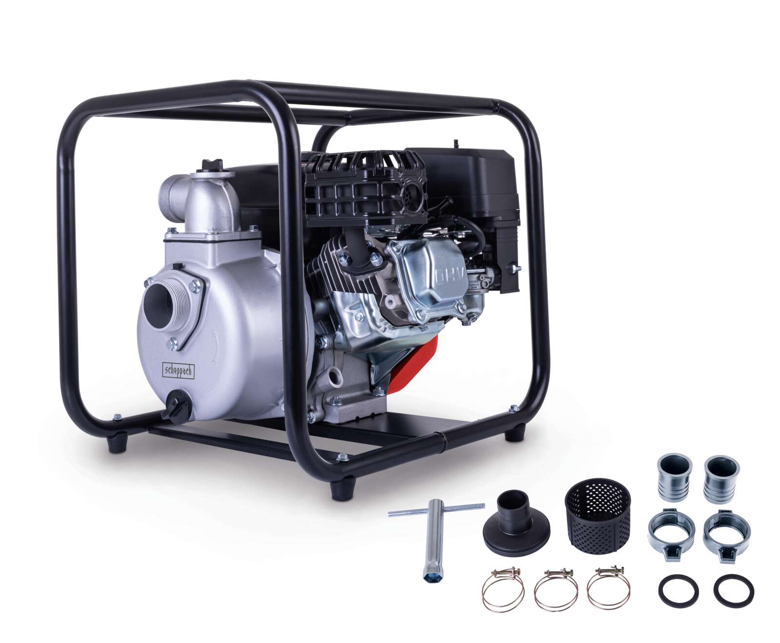 Benzin Wasserpumpe PWP32 Scheppach - 32.000 L/h | 30m Föderhöhe | 7m Ansaughöhe | 3 bar Gartenpumpe | 5