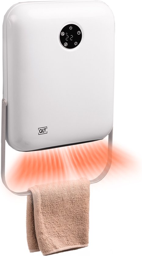 QLT Badezimmer-Heizung mit Wandhalterung und Handtuchhalter - Elektrische Heizung mit Thermostat - IP-22-Heizung - 2000W - Wochenzeitschaltuhr - Weiß