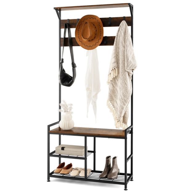 Coast Garderobe - 4-in-1 - Holz & Metall - 84 x 30,5 x 183 cm - Braun – Bild 2