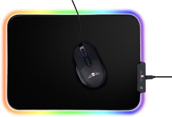 No Fear Game Mauspad mit Licht - RGB LED mit 14 Lichtmodi - Anti-Rutsch - 25 x 35 cm - Schwarz