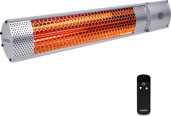 VONROC Atmosphärischer Terrassenheizer - Marsili 2000W - Hoher Wirkungsgrad - Silber - Blendarme Glühbirne - 2 Heizstufen - Mit Fernbedienung