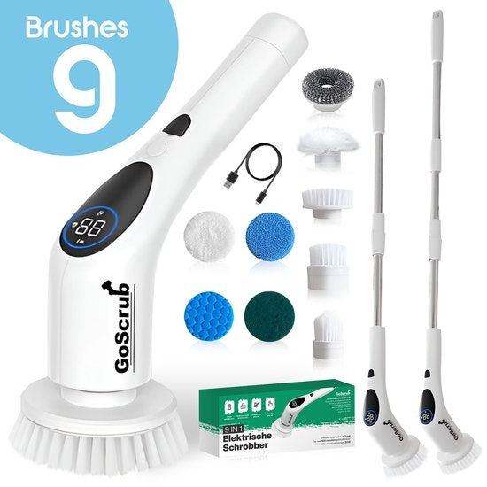 GoScrubÂ® Cleaning King V2 - Elektrische Reinigungsbürste - Elektrische Schrubbbürste - für Bad oder Küche - Schrubber mit Griff - 9 Aufsätze