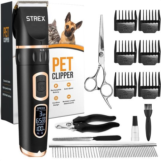 Strex - Schermaschine - Kabellos - für Hund & Katze - mit LED Display - Schwarz