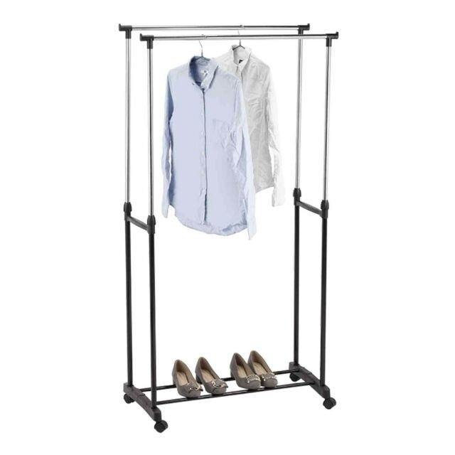 Haushalts-Kleiderständer - Doppel - Freistehend - 90/160cm - Stahl - Schwarz