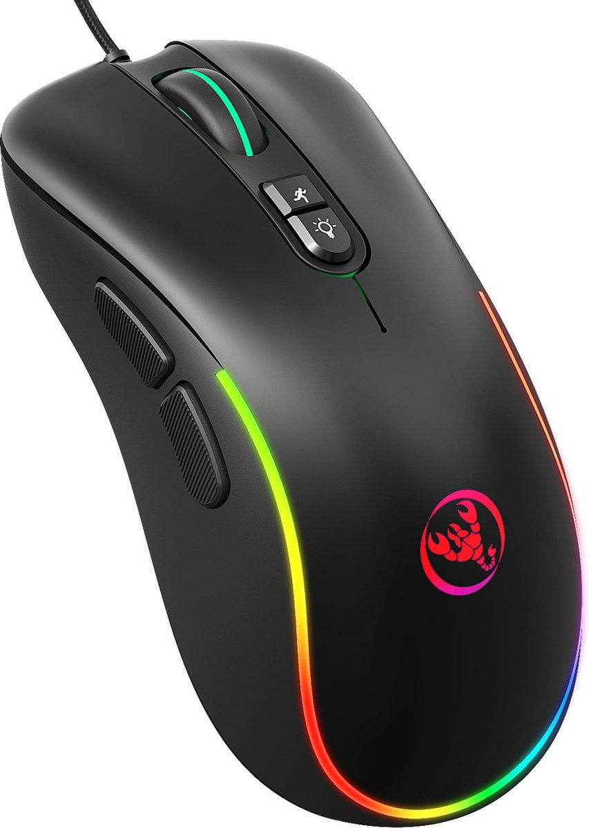 HXSJ J300 Optische RGB-Gaming-Maus - 6400 DPI - Schwarz