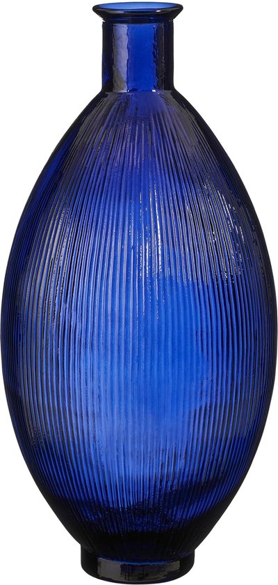 Mica Decorations Firenza Flaschenvase - H59 x Ø29 cm - Recyceltes Glas - Dunkelblau