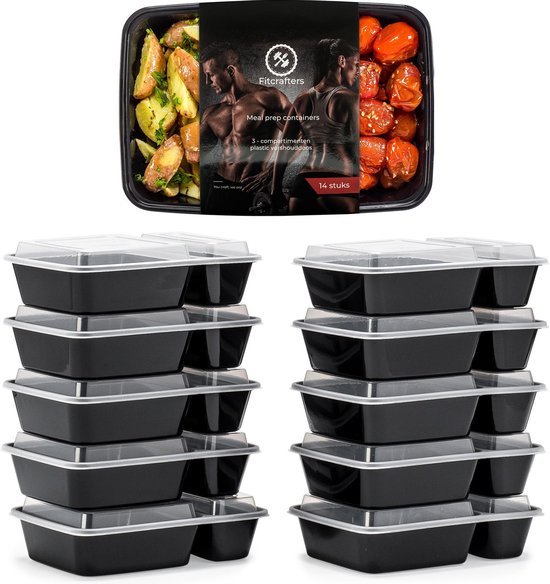 Fitcrafters Meal Prep Trays - Frischhalteschalen - Tiefkühlschalen - 10 Stück - 2 Fächer - 1L - BPA frei
