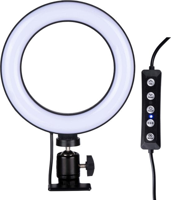 Grundig Ringlicht mit Clip - Selfie-Licht RGB und weißes Licht - ⌀16 CM - flexibler Hals - 48 LEDS