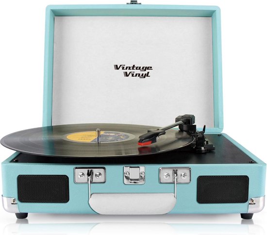 Vintage Vinyl-Koffer Plattenspieler blau - line-in