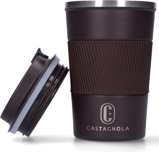 Castagnola Thermos Cup - Kaffeebecher To Go - Reisebecher für Kaffee und Tee - Teebecher - 380 ML - Edelstahl - Braun