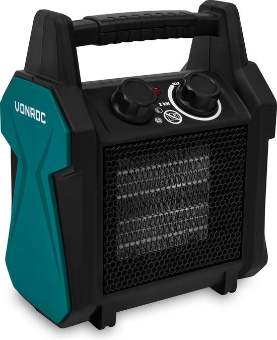 VONROC Elektroheizung - Heizlüfter - 1000W/2000W - Keramik - 3 Einstellungen - Thermostat - 20m2