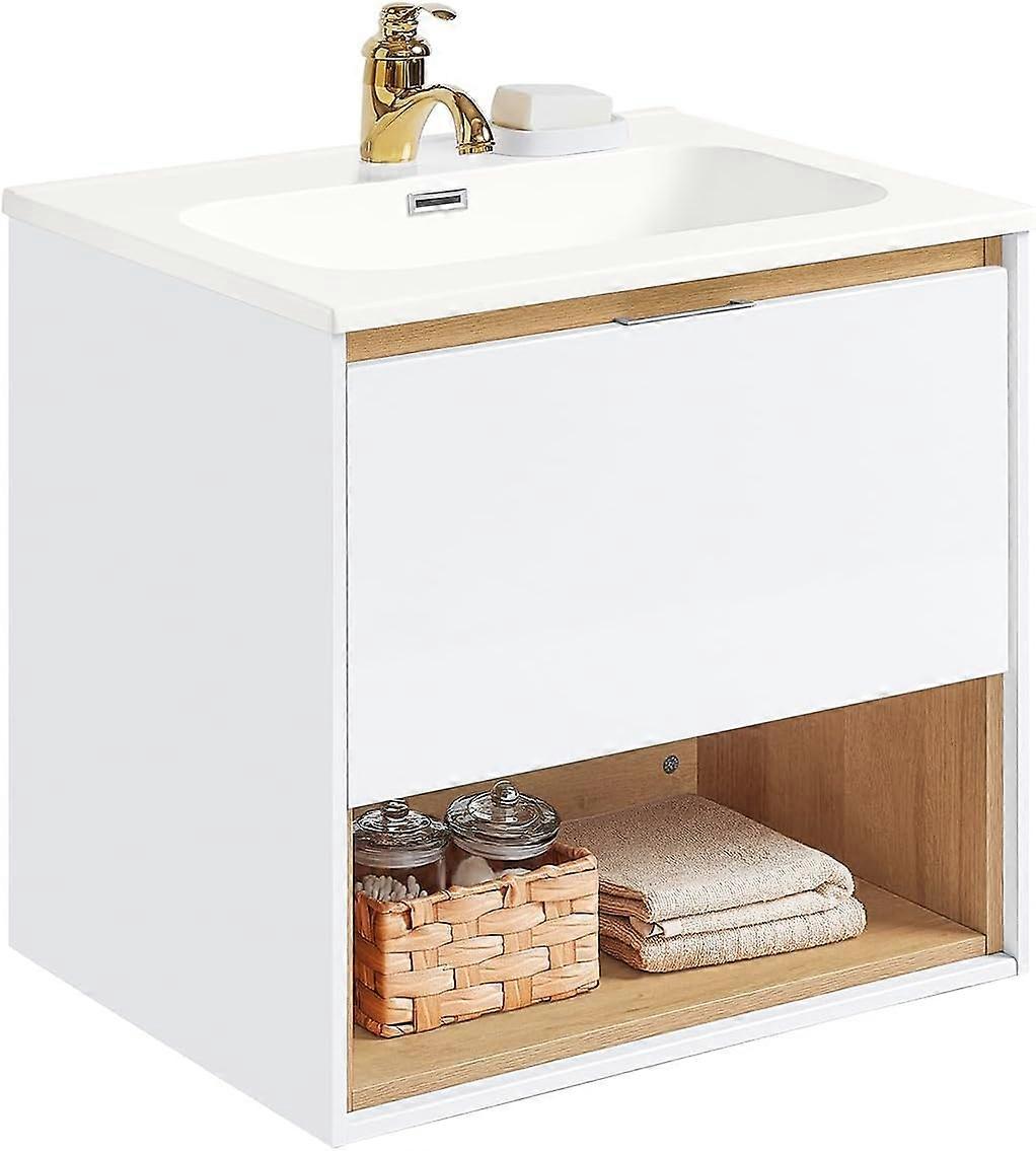 SoBuy Waschbeckenunterschrank - BZR171-N - Spanplatte & MDF - Inkl. Filzmatten - 61x46x59cm - Weiß
