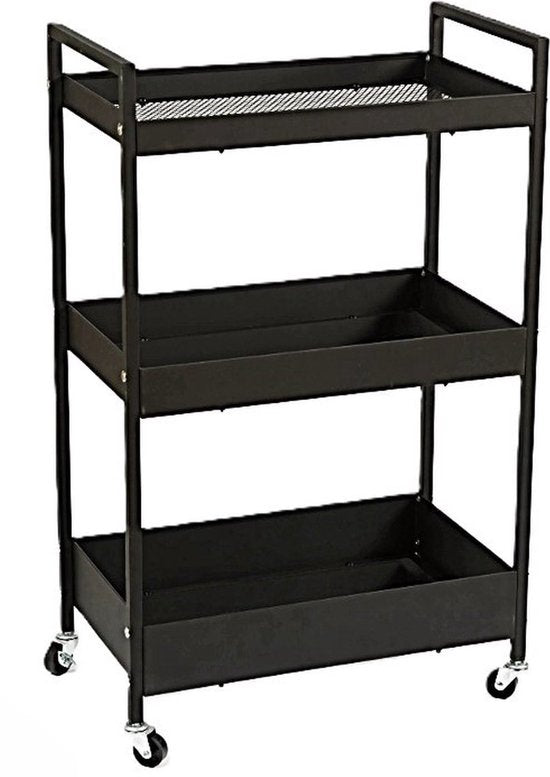 Ceruzo Küchenwagen auf Rädern - 3 Lagen - Metall - Servierwagen - Schwarz -51 x 30 x 82
