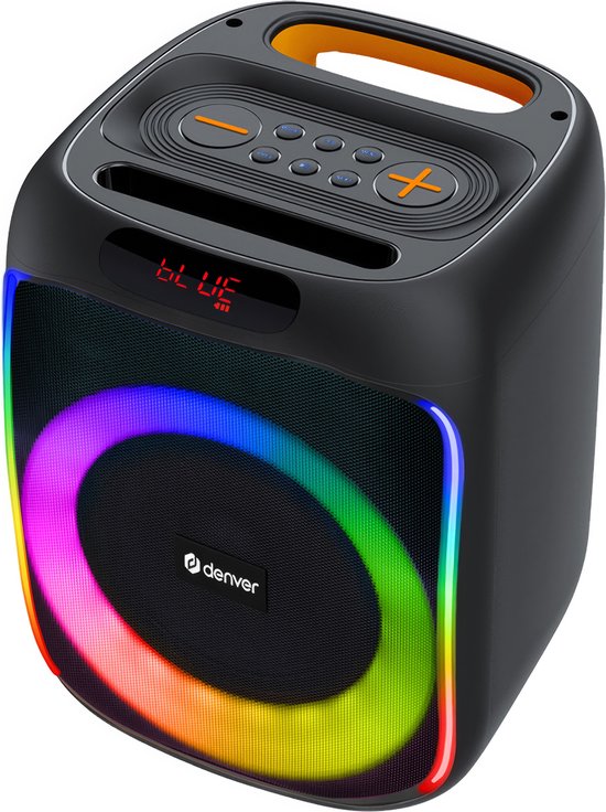 Denver - BPS165 - Bluetooth Party Lautsprecher - Discolichter - inkl. Fernbedienung - Mikrofonanschluss - Schwarz