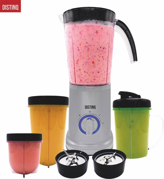 DistinQ Smoothie Maker Blender To Go Set mit 3 Kunststoffbechern - Blender Smoothie - 380 Watt - Edelstahl Mixer