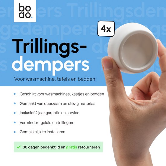 Bodo® - Vibrationsdämpfer Waschmaschine - Weiß - Füße Waschmaschine & Trockner - Waschmaschinendämpfer Anti Vibration - Vibrationsdämpfer Pads - Rutschfester Gummi - Extra dick - Satz mit 4 Stück