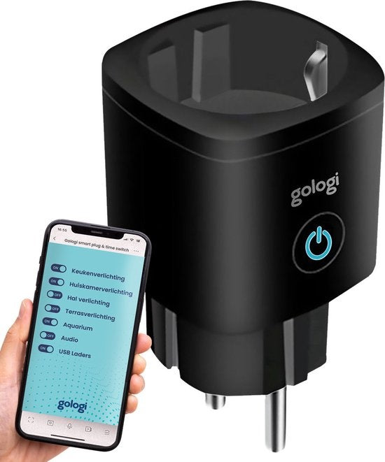 Gologi Smart Plug - Smart Plug - Zeitschaltuhr & Energiezähler - WIFI - Google Home & Amazon Alexa - Schwarz