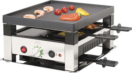 Solis 5 in 1 Tischgrill für 4 791 - Gourmet Set 4 Personen - Raclette Gourmet Set - Griddle Gourmet - Silber/Schwarz