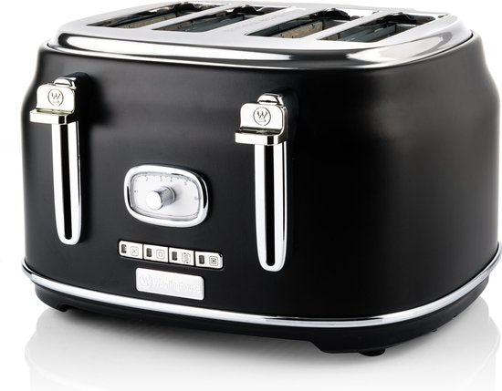 Westinghouse Retro-Toaster - 4 Scheiben - Extra breite Schlitze - Warmhaltegestell - 1750W - Schwarz